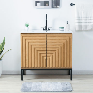 Rowan Geometric Modern Transitional 2-Shelf Bath Vanity Cabinet Only (Sink Basin Not Included)